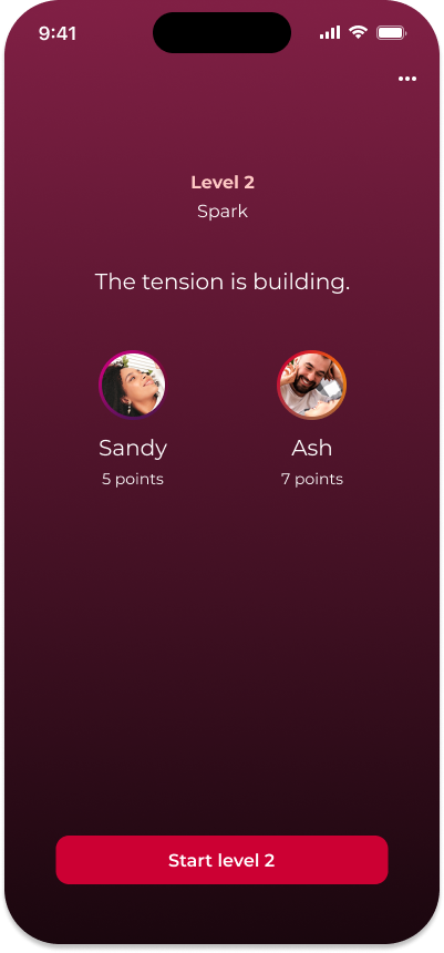 Screenshot of level 2 start screen in Love & Lust Date night game