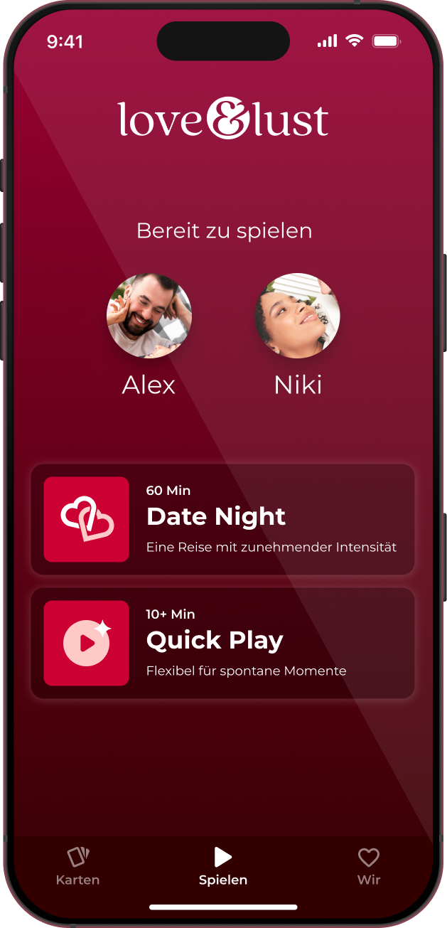Screenshot des Startbildschirms in der App Love & Lust - Spiel für Paare