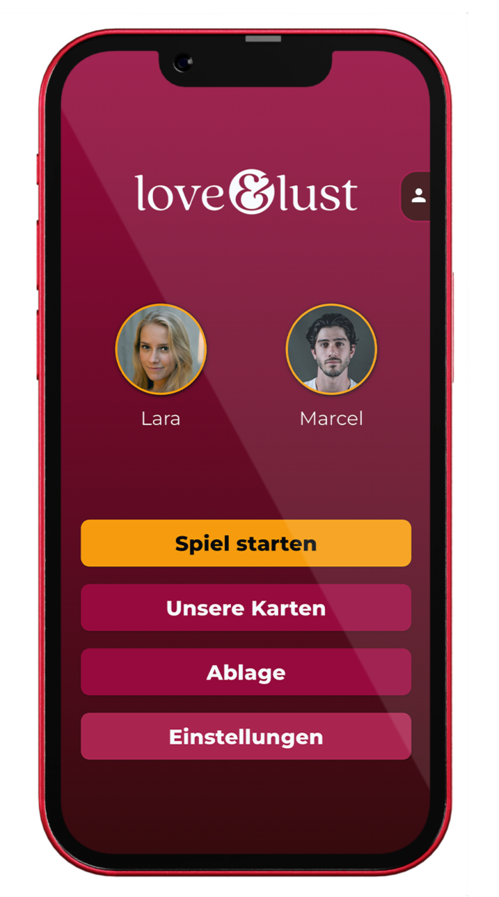 Screenshot des Startbildschirms von Love & Lust – Spiel für Paare