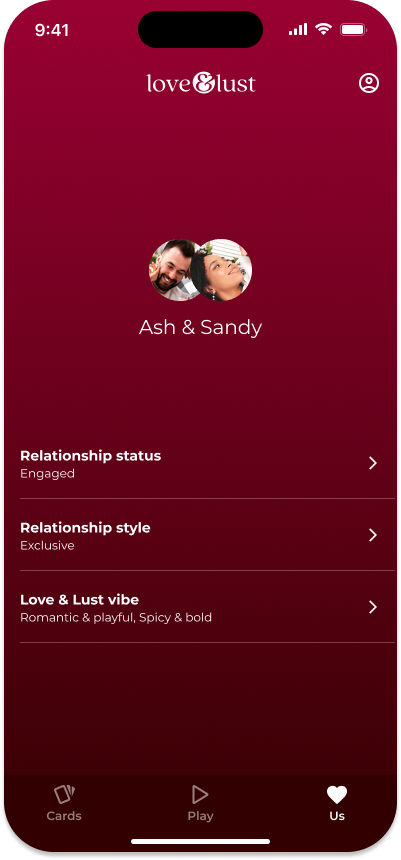 Screenshot of relationship profile in Love & Lust