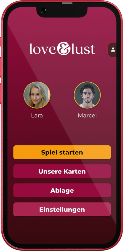 Screenshot des Startbildschirms in der App Love & Lust - Spiel für Paare